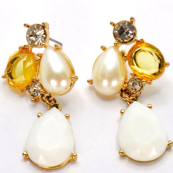 White Crystal Asymmetric Dangle Drop Earrings Luxury Wedding Bridal Night Out - Picture 1 of 2